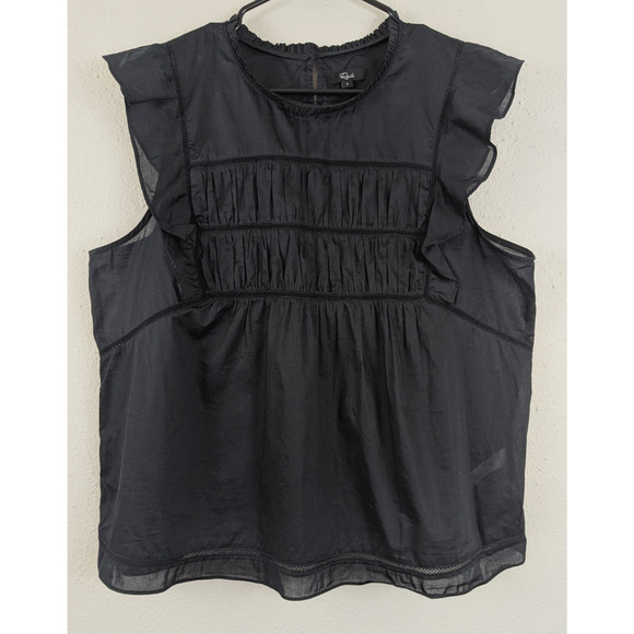 Rails sz L Filomena Top Blouse true black cap flutter sleeves pleated 3974 - Picture 1 of 8